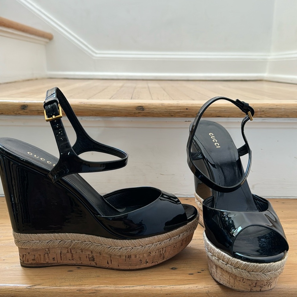 Gucci Wedges 40 Patent Leather Black 40